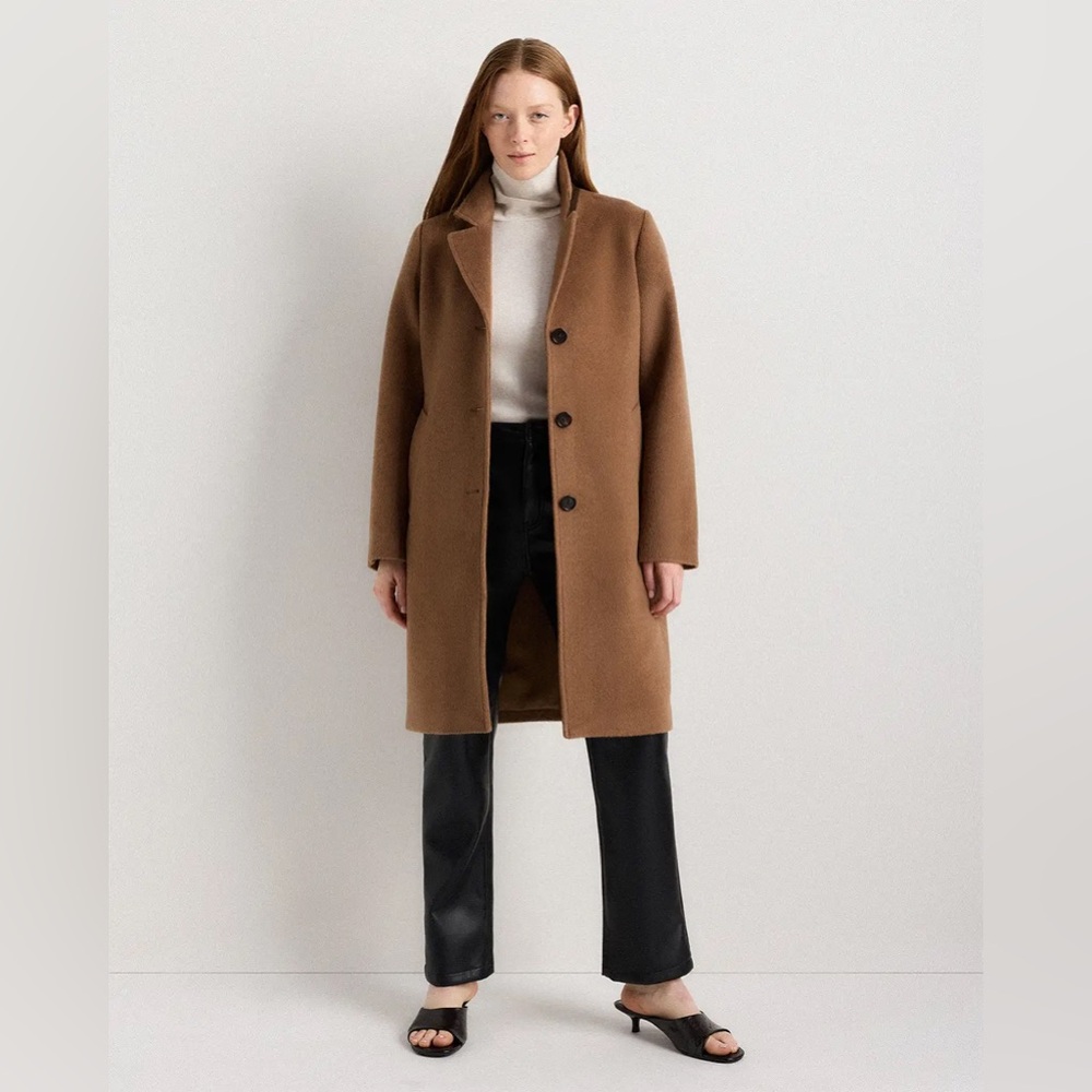 New Quince Camel Hair Single-Breasted Midi Coat in Mocha Brown Size XS